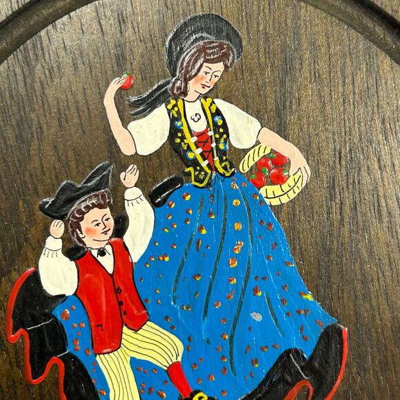 Vintage Handgemalt German Folk Art hand painted wood plaque plate Swiss made - Picture 4 of 7
